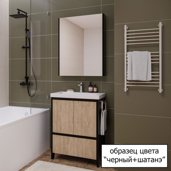 Тумба с раковиной Velvex Klaufs 80.2Y черная, шатанэ, подвесная