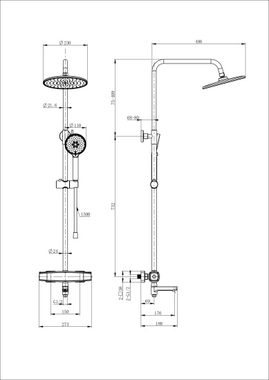 Душевая стойка Wonzon & Woghand Neo WW-B3035-A3-MB с термостатом