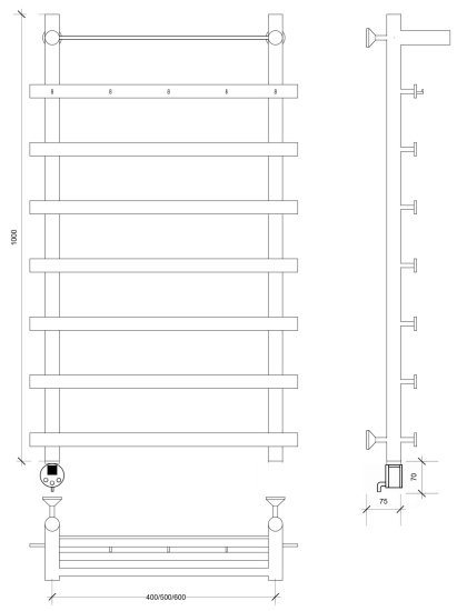 Полотенцесушитель электрический Secado Понтида 1 КСП 100/40/50 L, хром