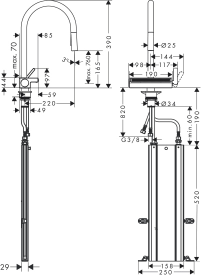 Смеситель для кухни Hansgrohe Aquno Select M81 73831670 черный матовый