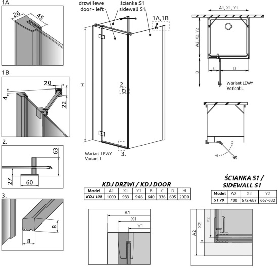 Душевой уголок Radaway Essenza New KDJ+S 100х70 L