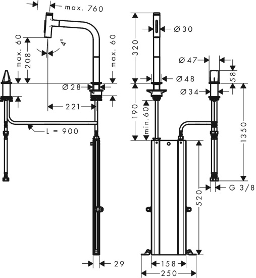 Смеситель для кухни Hansgrohe Metris Select 73818340