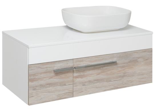 Мебель для ванной Runo Вудлайн 100 скандинавский дуб, раковина Moduo 50 square
