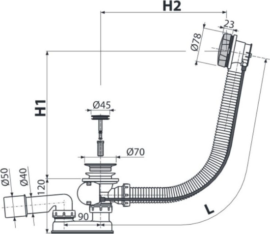 Слив-перелив AlcaPlast A55K-100