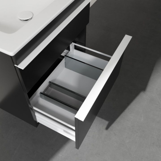 Тумба с раковиной Villeroy & Boch Venticello A92402 60 black matt lacquer, с белыми ручками