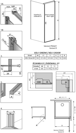 Душевой уголок Radaway Nes Black KDJ I 90x80 R