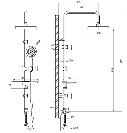 Душевой гарнитур Esko Steel ST1010