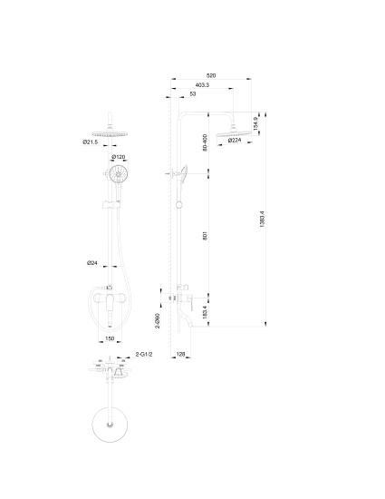 Душевая стойка Wonzon & Woghand Line WW-AE3354-BG