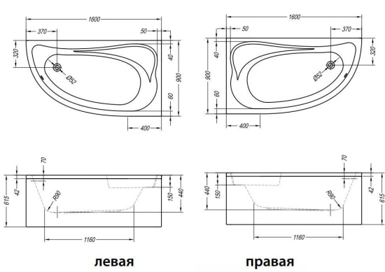 Акриловая ванна Kolpa San Calando Basis 160x90 см R