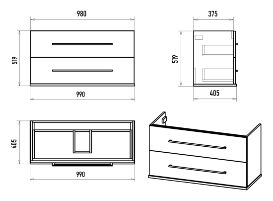 Тумба с раковиной Misty Модерн 100 подвесная
