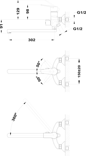 Смеситель для ванны Teka Sineu 831211250 универсальный