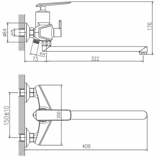 Смеситель для ванны Haiba HB22548-7 черный/хром
