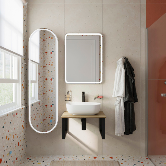 Столешница с раковиной Diwo Элиста 60 светлое дерево, с раковиной Moduo 50 Square