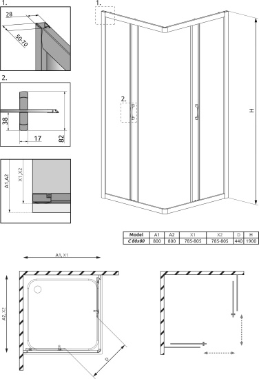 Душевой уголок Radaway Premium Plus C 80x190 прозрачное стекло