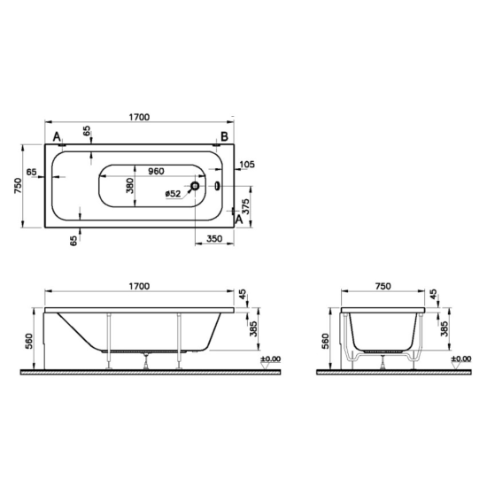 Акриловая ванна VitrA Optimum Neo 170x75