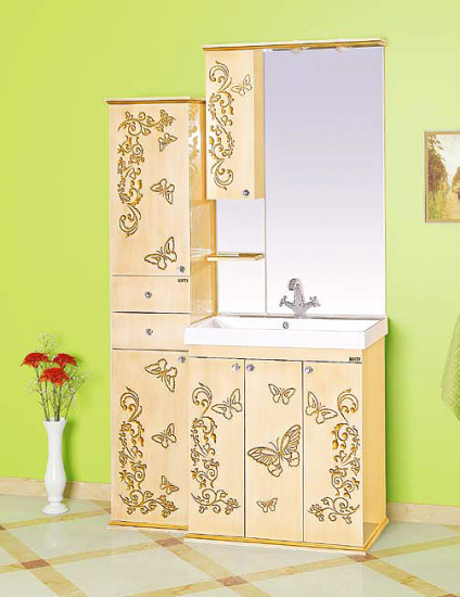 Тумба с раковиной Misty Бабочка 75 бежевая, патина