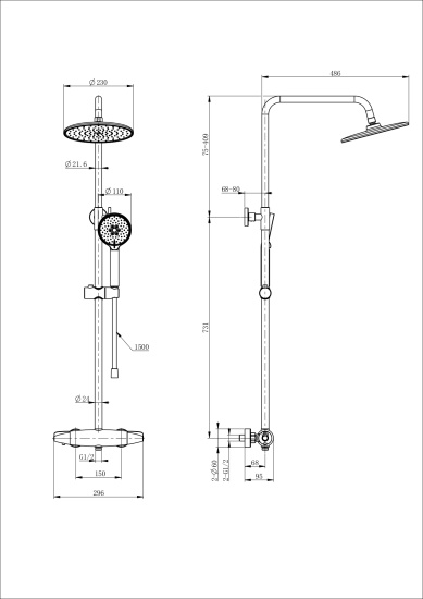 Душевая стойка Wonzon & Woghand Capsule WW-B3031-A-BG с термостатом