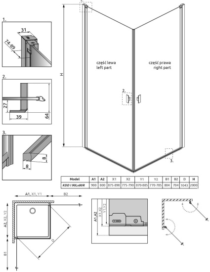 Душевой уголок Radaway Nes Black KDD I 90x80