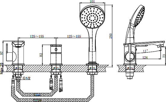 Смеситель на борт ванны Rush Bruny BR4335-333