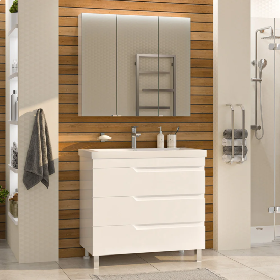 Тумба с раковиной Misty Софт 90 напольная, белая эмаль