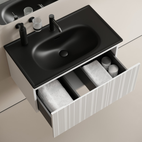 Тумба с раковиной Sancos Code 80 подвесная, белая матовая, раковина черная