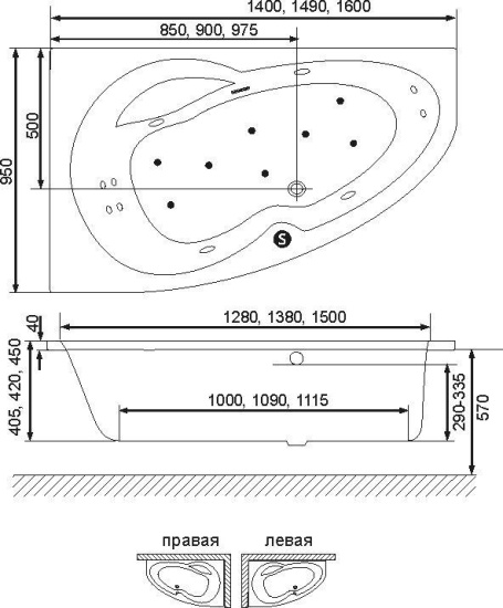 Акриловая ванна Excellent Newa 140x95 см левая с гидромассажем
