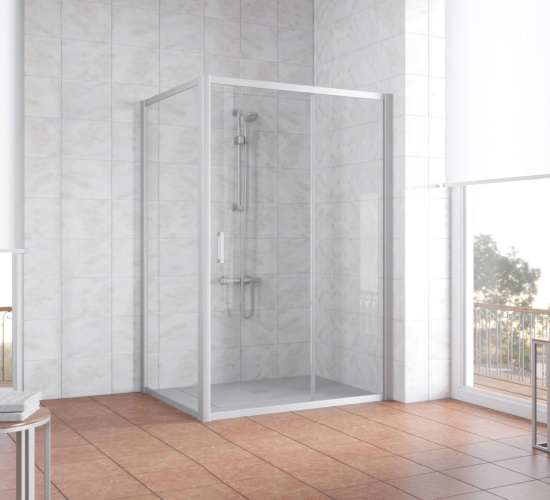 Душевой уголок Vegas Glass ZP+ZPV 140*100 07 01 профиль матовый хром, стекло прозрачное