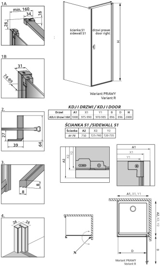 Душевой уголок Radaway Nes Black KDJ I 100x75 R