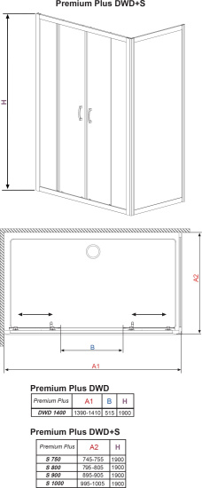 Душевой уголок Radaway Premium Plus DWD+S 140 прозрачное стекло