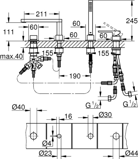 Смеситель на борт ванны Grohe Plus 29307AL3 темный графит