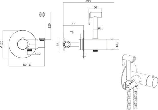Гигиенический душ Allen Brau Thermo Rund 5.60001-31 со смесителем, черный матовый