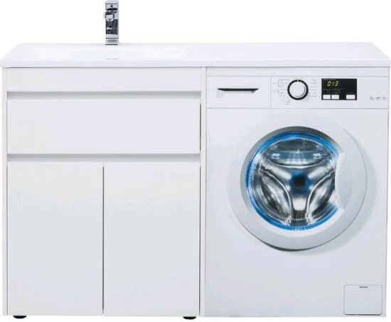 Тумба с раковиной Aquanet Токио 130 L белая напольная, 1 ящик, 2 дверцы