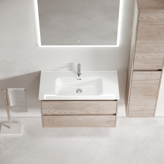 Тумба с раковиной Sancos Libra 90 дуб галифакс натуральный, подвесная