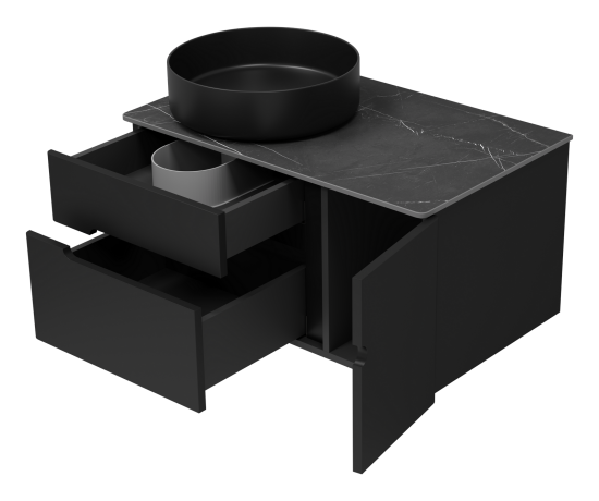 Тумба под раковиной Misty Роял 80 черная подвесная, со столешницей