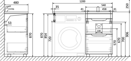 Тумба с раковиной Raval Forte 120 R, под стиральную машину