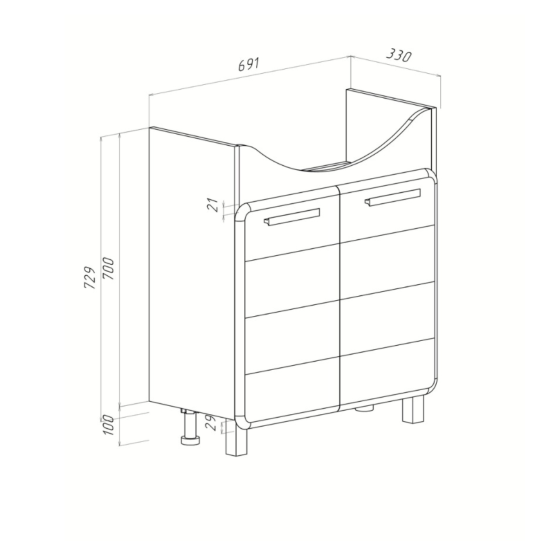 Тумба с раковиной Runo Эрика 75