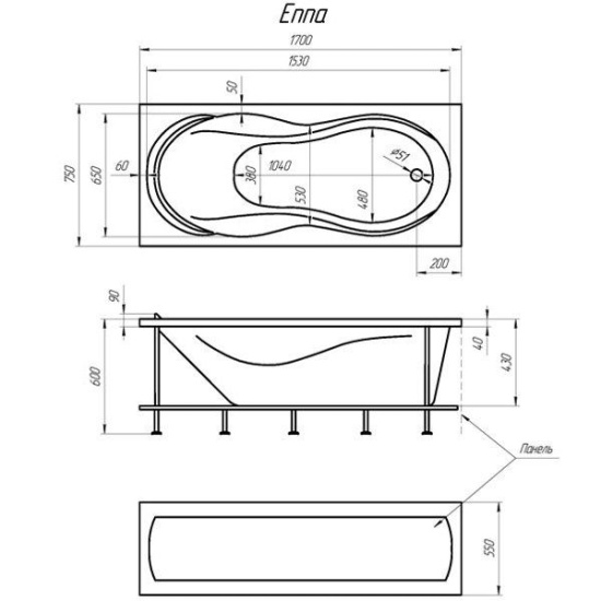 Акриловая ванна 1MarKa Enna 170 см