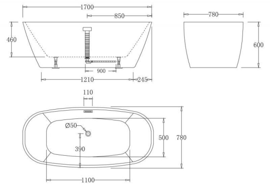 Акриловая ванна Belbagno BB72-1700 170 см