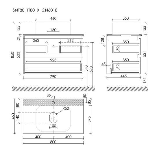 Тумба с раковиной Sancos Snob T 80 Doha Soft SNT80SM, подвесная