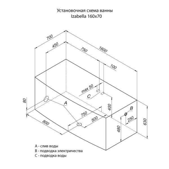 Акриловая ванна Aquanet Izabella 160 см