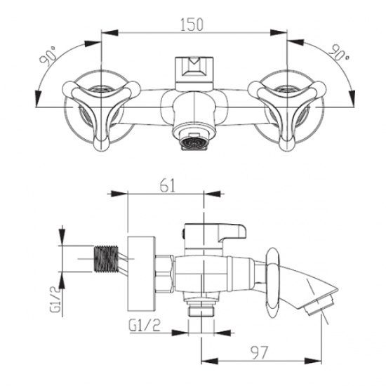 Смеситель для ванны Kaiser Trio 57022-1