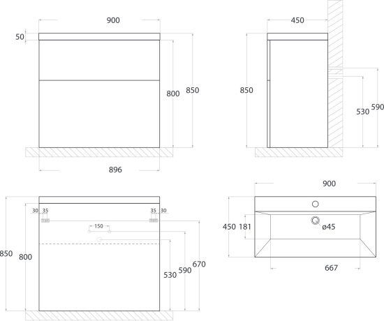 Тумба с раковиной Art&Max Verona-Push 90 венециано, напольная