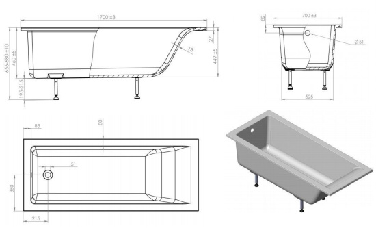 Ванна из искусственного камня Астра-Форм Нейт 170x70 см, с ножками