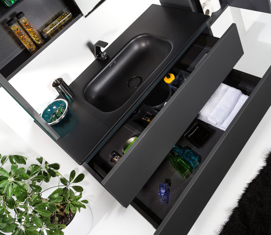 Тумба с раковиной Armadi Art Vallessi 100 антрацит матовая, с черной раковиной