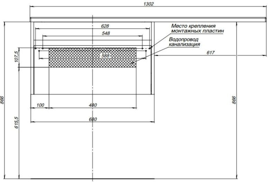 Тумба с раковиной Aquanet Токио 130 L белая подвесная, 1 ящик