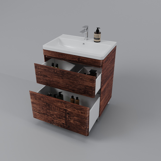 Тумба с раковиной Style Line Атлантика 70 Люкс старое дерево, Plus напольная