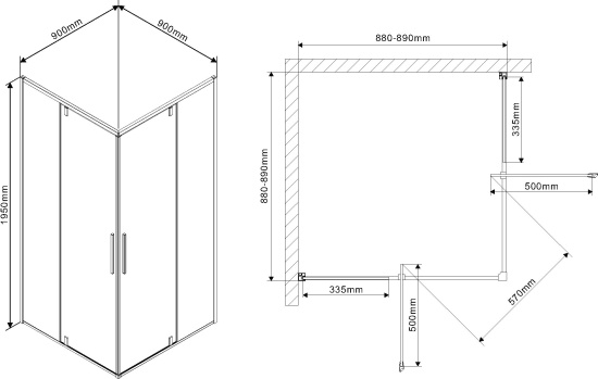 Душевой уголок Vincea Slim VPR-2SL9090CLB 90x90, профиль матовый черный, стекло прозрачное