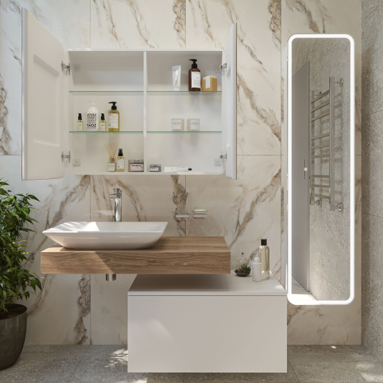 Зеркало-шкаф Stworki Ольборг МВК080 100, с подсветкой, с розеткой