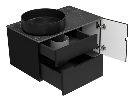 Тумба под раковиной Misty Роял 80 черная подвесная, со столешницей