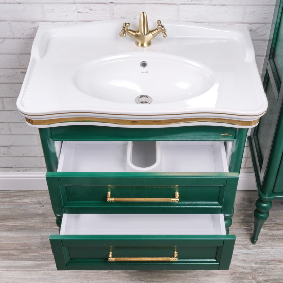 Мебель для ванной ValenHouse Эстетика 80 декор зеленая, подвесная, ручки золото
